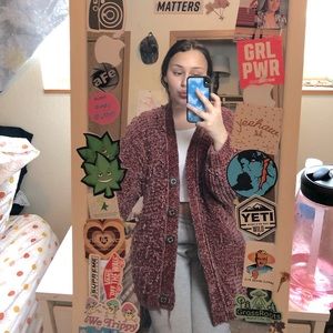 Really cozy oversized burnt orange/red cardigan.